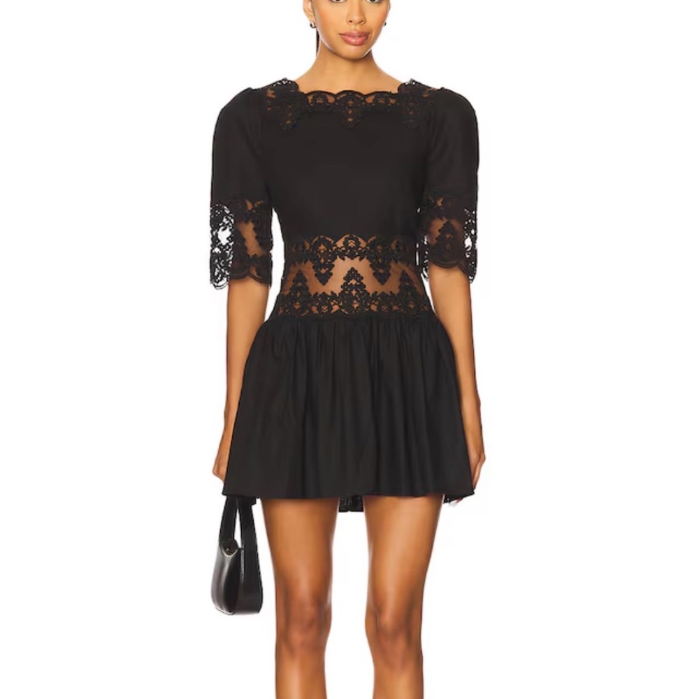 Tularosa Black Lace-Panel Mini Dress
